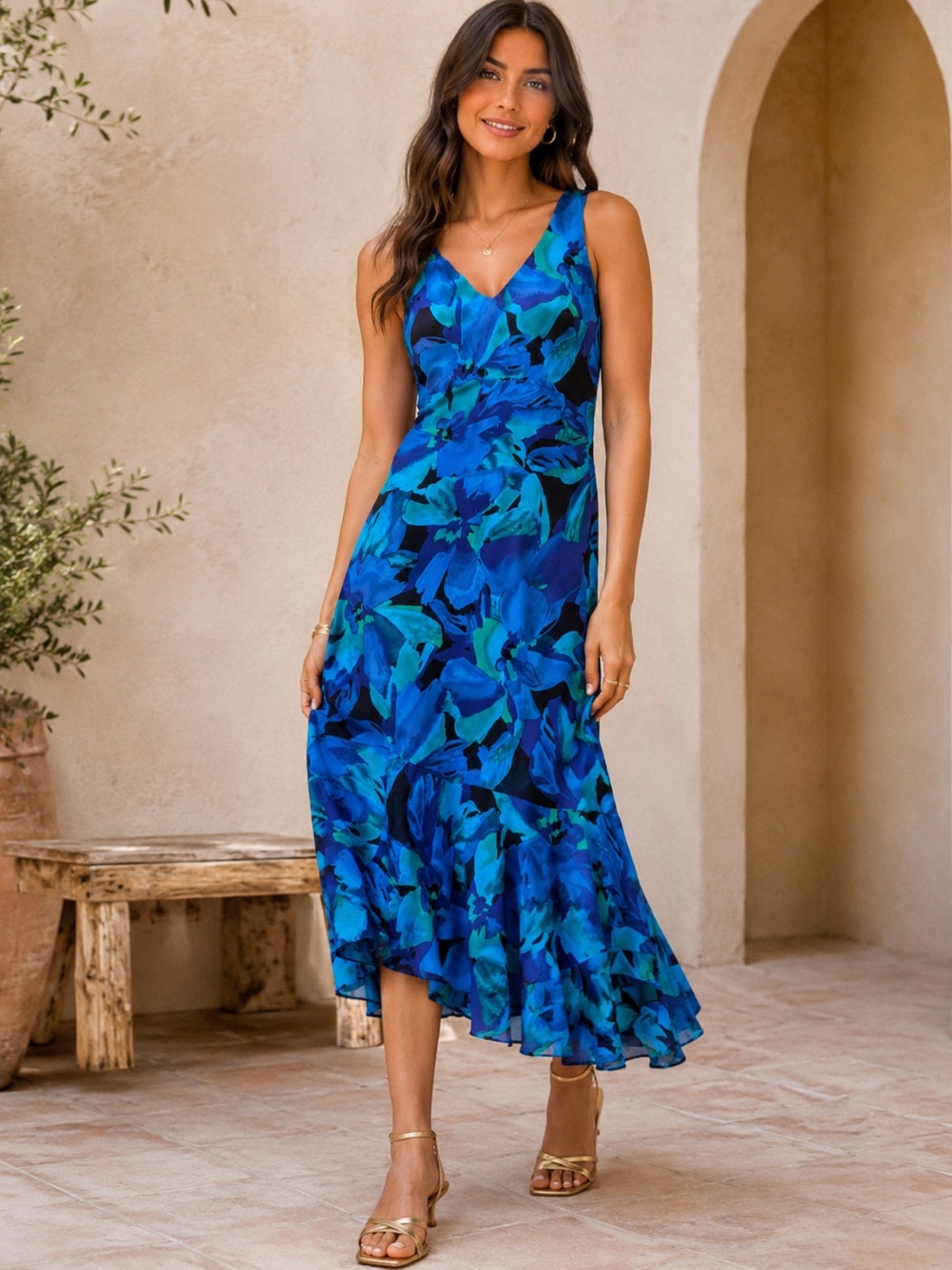 Silk Floral Asymmetrical  Sheer Dress